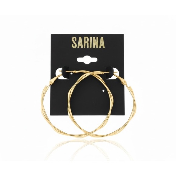SARINA Women's Gold Tone Twisted Hoop Earrings - Picture 2 of 5